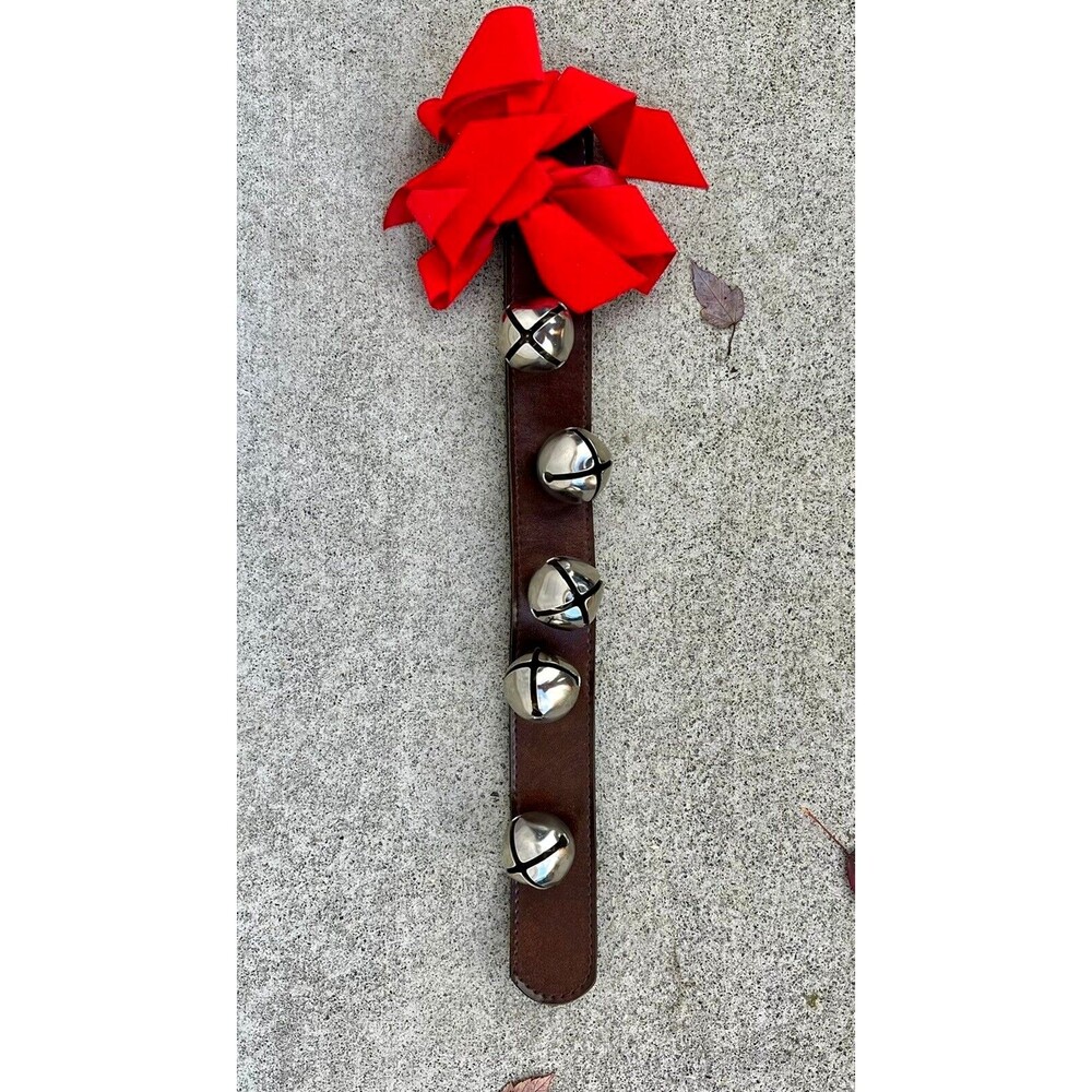VTG Christmas Sleigh Bells Western Leather Strap14" Hanging Decor